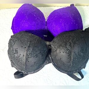 Victoria's Secret Black and Purple Lace Bra Set